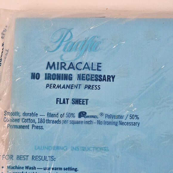Pacific Miracale Standard Double Flat Bed Sheet Permanent Press Percale Blue - Picture 7 of 10
